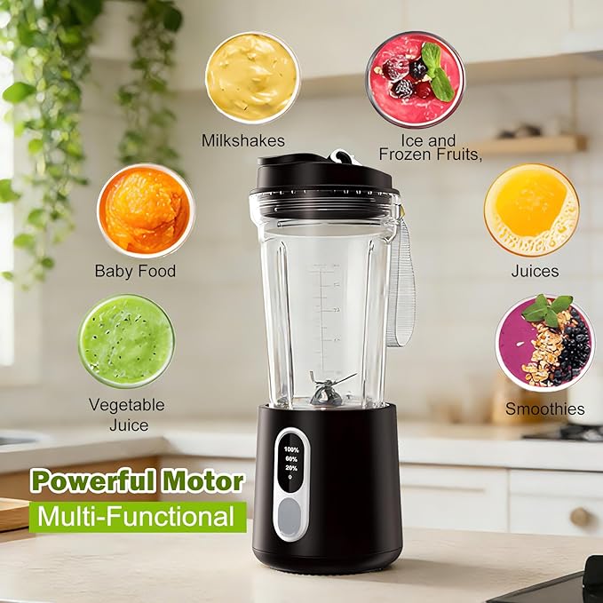 Portable Blender for Smoothies Electric Juicer - Freshly Juices Milk shakes and Baby food Small Portable Blender with 300W Motor Mini Mixer with Extra Lid Suitable for Outdoor Sports Travel