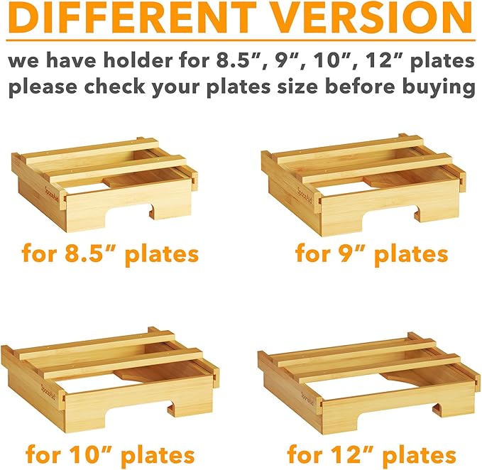 SpaceAid 9-inch Paper Plate Dispenser (Need 10.2 Inches Deep Cabinet Space) Under Cabinet Bamboo Plates Holder, Kitchen Vertical Dipensers Caddy, Bamboo