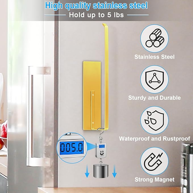 Gold Paper Towel Holder, Magnetic Paper Towel Holder for Fridge, Toilet Paper Roll Holder Magnet Towel Rack Wall Mount Fridge Organizer for Paper Towels Rolls Bathroom Pantry RV Kitchen Storage Golden
