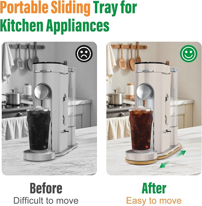 Appliance Slider for Ninja Single Serve Coffee Maker PB051/PB041, Bamboo Kitchen Appliance Sliding Tray for Coffee Maker, Coffee Slider for Countertop for Ninja Accessories, 5.9”W x 16.5”D