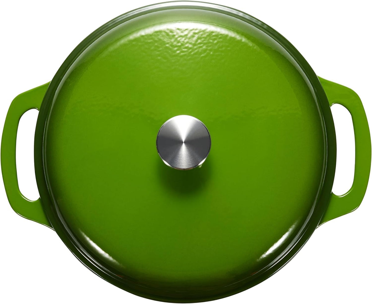 Amazon Basics Cast Iron Dutch Oven Pot with Lid, Enameled, Round, Dual Handles, Heavy-Duty, Small, 4.3-Quart, Green