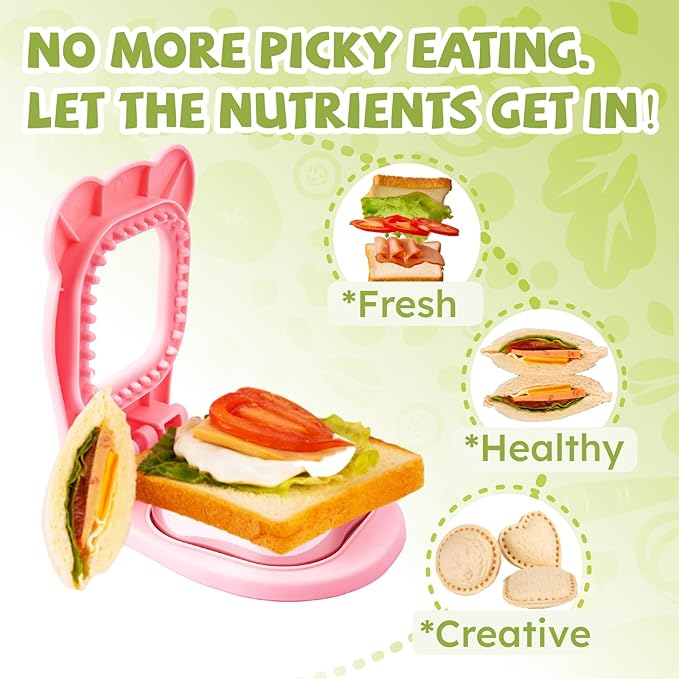 LEPCY Uncrustables Sandwich Maker Sealer Cutter, Crustless Sandwich Cutter, PB&J Uncrustable Maker - Color Pink, Square Shape