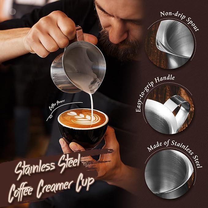 Potchen 12 Pack Stainless Steel Bell Creamers 3 Ounce Creamer Pitcher Mini Coffee Milk Pitchers with Handle and Pouring Spout Cups for Serving Espresso, Tea, Milk, Maple Syrup, Sauce