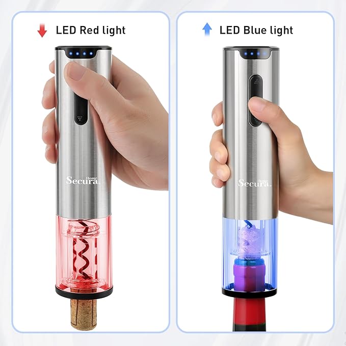 Secura Electric Wine Opener Set, Rechargeable Automatic Home Wine Bottle Opener Reusable Corkscrew with Foil Cutter, Vacuum Stoppers, Aerator Pourer Wine Set for Wine Lovers, Silver