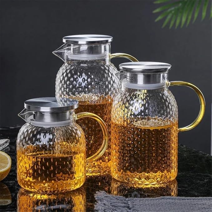 GLigeT Iced Tea Pitcher Glass Water Pitcher with Filter Lid and Pouring Spout Heat Resistant Glass Carafe for Hot Cold Beverages Homemade Ice Tea Bottle Water Jug(1.5L)