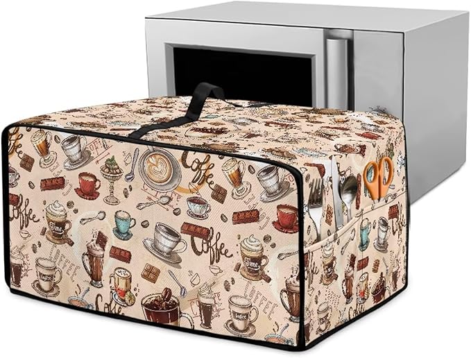 Toaster Oven Dust Cover Small Kitchen Appliance Cover for Countertop Convection Ovens,Small Appliances, M, 16.5 x 20.5 x 10 inches, Coffee Chocolate Print Beige