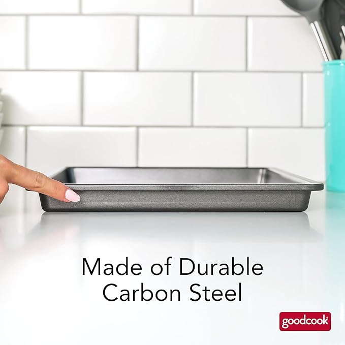 GoodCook PRO Medium Baking Sheet Pan Nonstick Warp & Scratch-Resistant Dishwasher-Safe Carbon Steel Construction for Even Baking Oven Safe to 480°F, 10 x 15-Inch, Gray