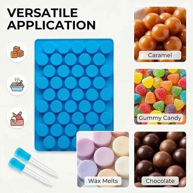 Round Gummy Candy Molds - 220 Cavity Silicone Candy Molds with 2pcs Dropper for Hard Candy, Gummy, Caramels, Chocolate, Ganache, Ice Cubes