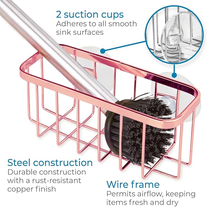 iDesign Stainless Steel Suction Sponge Holder - Kitchen Sink Sponge Caddy Organizer - Copper
