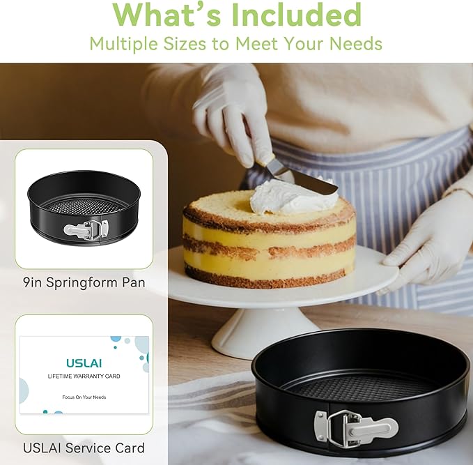 USLAI Springform Pan, 4/6/7/8/9/10 Inch Nonstick Cheesecake Pan with Removable Bottom, Easy to Clean, Ideal for Baking Cakes, Pies and Quiches - 9 Inch