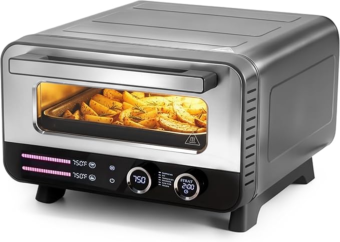 Simple Deluxe 1600W Indoor Electric Pizza Oven, 6 Cooking Modes for 12" Pizza, Fast Heating with Dual Independent Temp Control, Includes Pizza Stone & Spatula, Silver