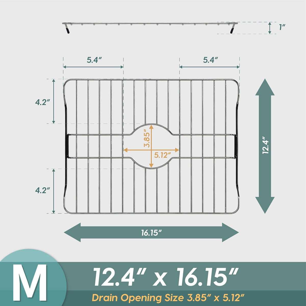SunnyPoint 304 Stainless Steel Sink Protector Rack – Rust-Resistant Grid for Kitchen Sink Bottom, Scratch Prevention, Drainage Support, Fits Sinks 16.15" x 12.4", Center Drain Hole Required