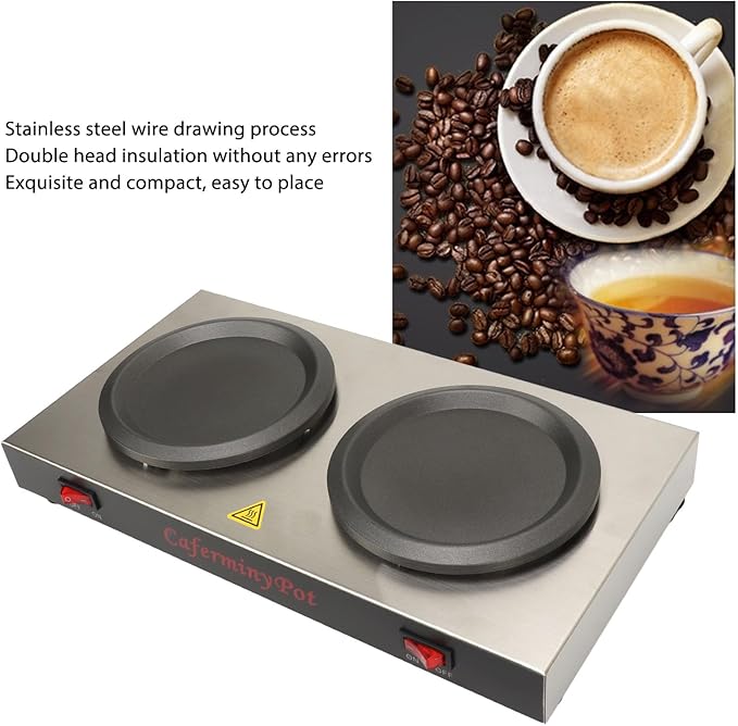 Commercial Double Coffee Warmer, Dual Decanter Warmer Plate Coffee Pot Warmer Stainless Steel Portable Standard Decanter Warmer for Cafe Break Room (US Plug 110V)