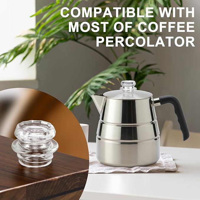 2 Pack Coffee Percolator Glass Top Replacement, Clear Coffee Filter Glass Knob for Electric and Stove Pots, Heat-Resistant Percolator Parts Camping Accessories for Coffee Filter and Makers