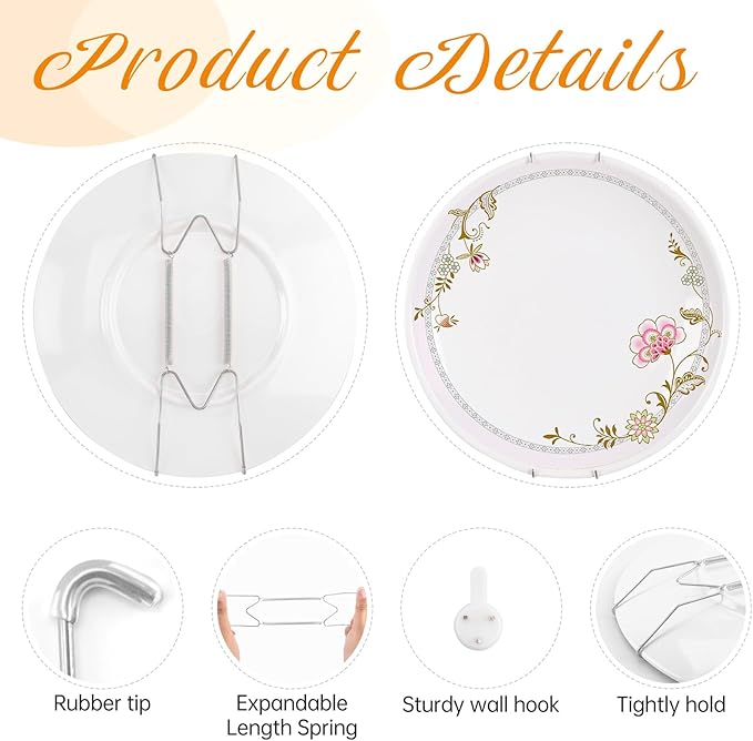 3 Pack Plate Hangers for The Wall, Suitable for 4-5 inch Art Plate, Stainless Steel Invisible Heavy Duty Wire Plate Holder with Wall Hooks, Plate Hangers for Displaying Plates, Platter, Dish, Silver