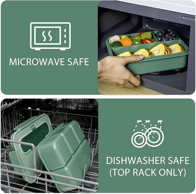 Caperci Bento Box Adult - 50 oz Large Lunch Containers for Adults and Teens, 4-Compartment Bento Lunch Box with Utensils & Leak Proof Sauce Cup, Dishwasher Safe, Durable, BPA-Free (Khaki Green)
