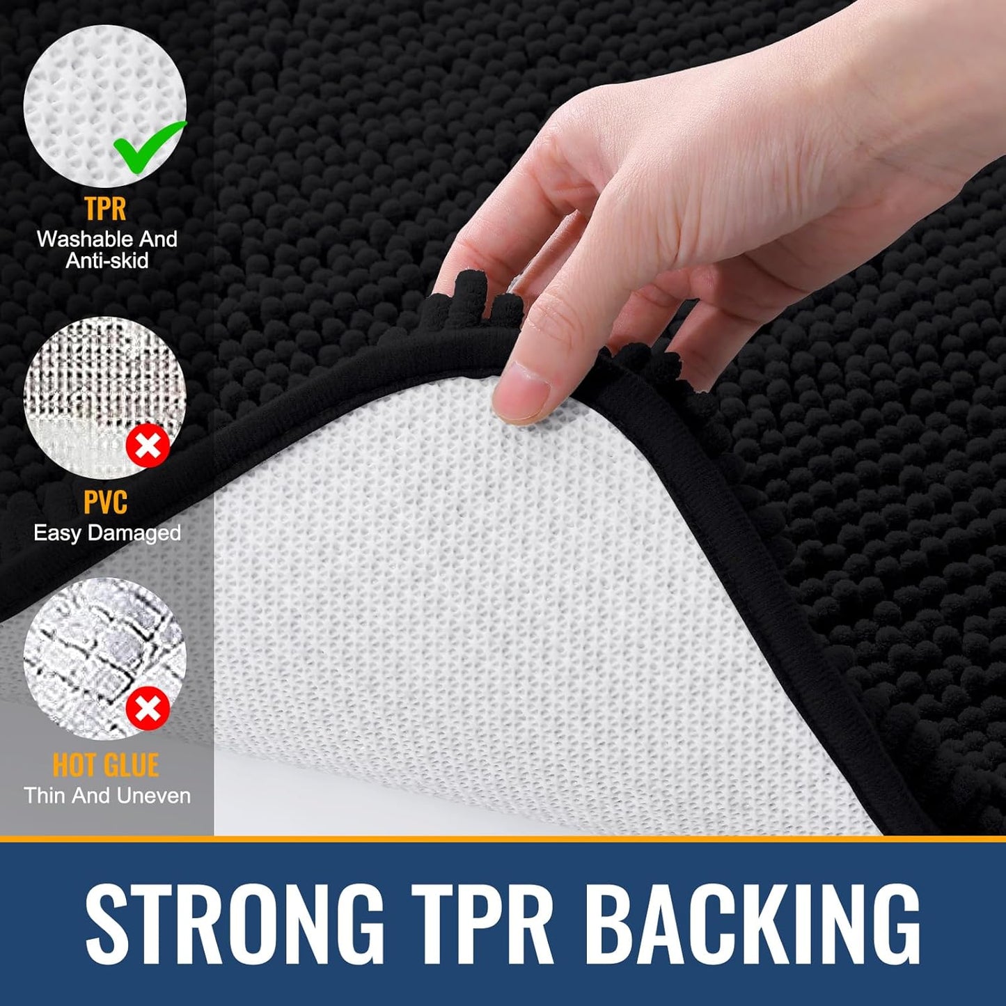 Arotive Bathroom Rugs 47x24, Extra Soft Absorbent Shaggy Chenille Bath Rugs, Machine Washable Rubber Backing Non-Slip Bath Mats for Bathroom Floor Tub and Shower, Home Decor Accessories, Black