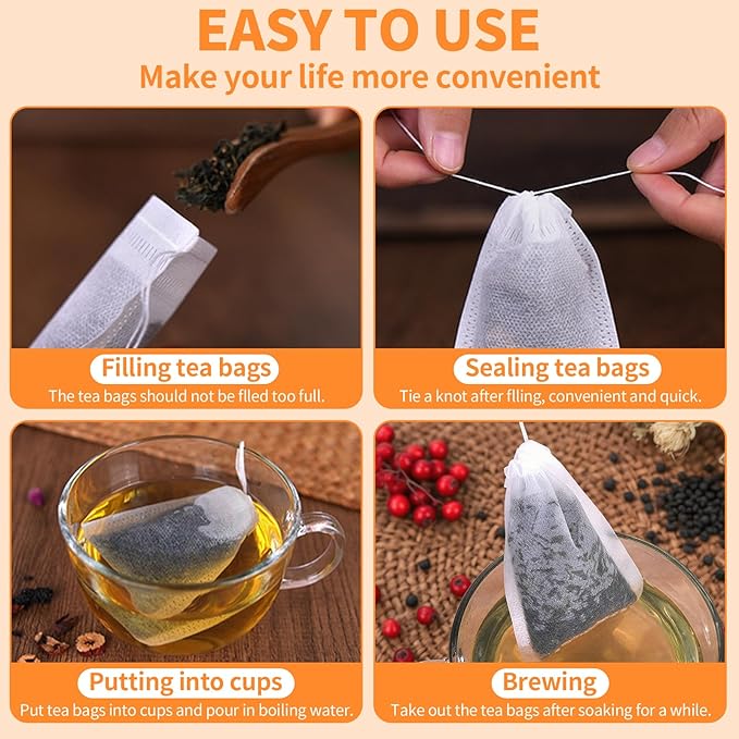 TamBee Disposable Drawstring Tea infusers Tea Filter Bags for Loose Tea Herbs 100Pcs 5.9" x 7.87" c for Brew Tea Cold Brew Coffee（ 5.9" x 7.87" /15 x 20cm） (100)