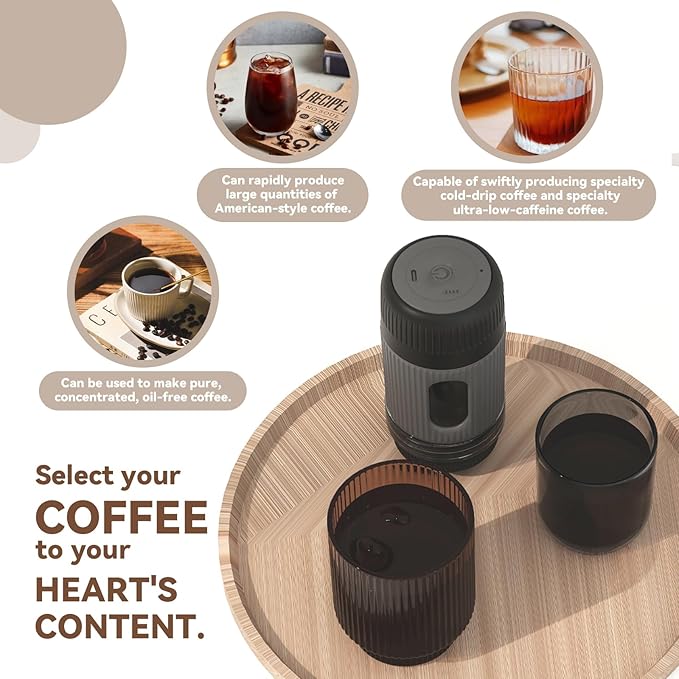 Portable Electric Coffee Maker (No Self-Heating, Requires Hot Water) – Compatible with K-Cup & Ground Coffee, 5oz Reservoir, Fast Extraction Single Serve Brewer for Camping, RV, Travel, Office – Black