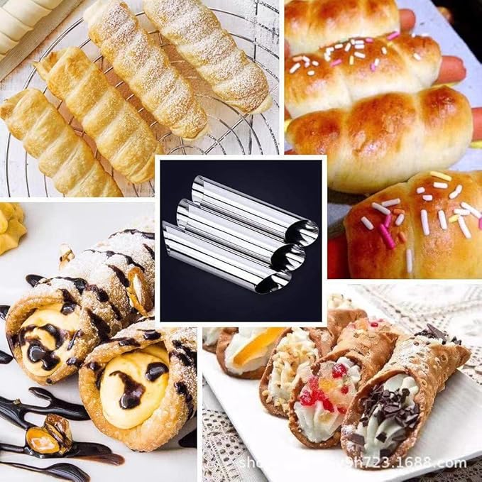 30 Pack Cannoli Horn Form Set, Large Stainless Steel Canolis Tubes Moulds Cannoli Kit for Baking Cannoli, Croissant Shell, Cream Roll Dessert, Safety Filled Edges