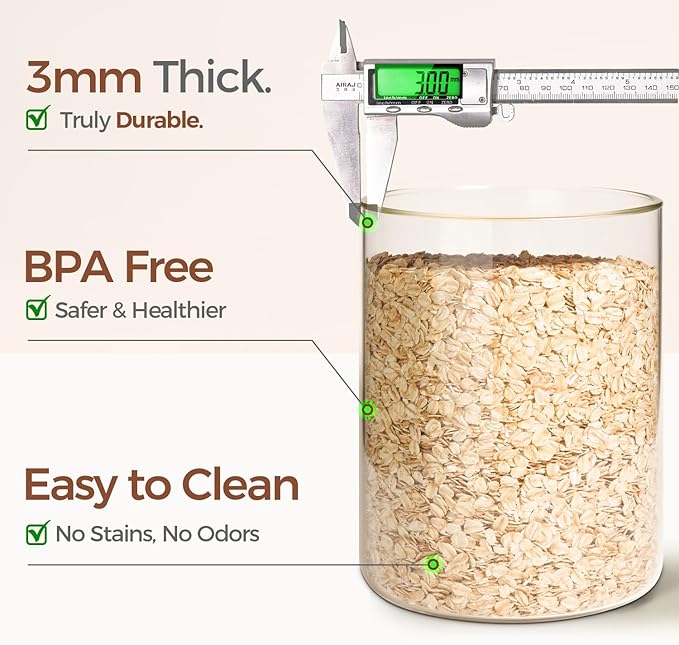 ComSaf 2Pcs Large Glass Storage Containers with Lids 4Qt, 1 Gallon Wide Mouth Flour Sugar Storage Containers, Large Capacity and Sealed for Rice, Cereal, Oat, Easy Clean and Scoop, Pantry Organization
