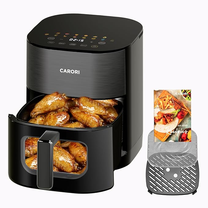 6Qt Air Fryer 14-in-1 with Viewing Window, Large Capacity, 392℉ Max Crisp, No Flipping Dual Heating, 1700W Fast Even Cooking, Nonstick Dishwasher Safe Basket, Bake Roast Dehydrate Reheat