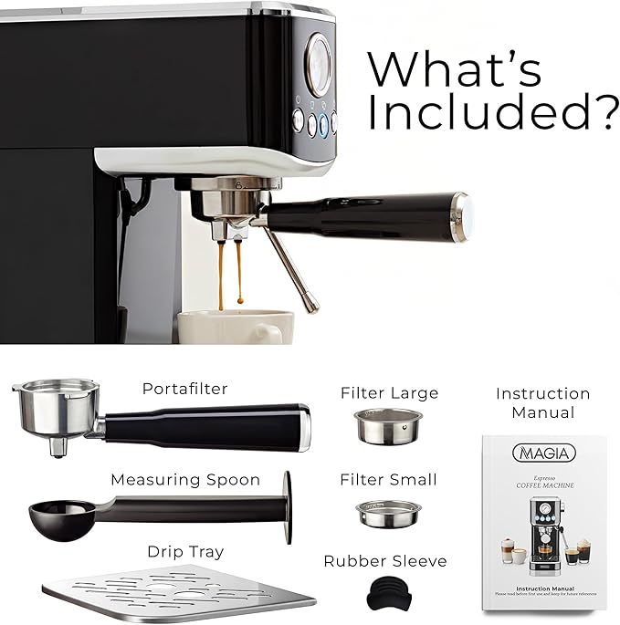 Zulay Kitchen Magia Compact Espresso Machine – 20 Bar Coffee Maker with Milk Frother Steam Wand, Latte & Cappuccino Maker, 1350W Fast Heating, 40oz Removable Water Tank, Stainless Steel – Black