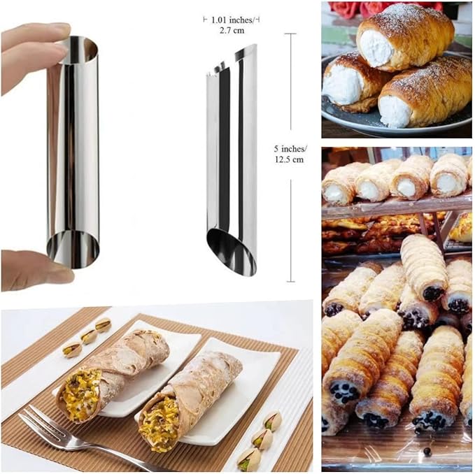 30 Pack Cannoli Horn Form Set, Large Stainless Steel Canolis Tubes Moulds Cannoli Kit for Baking Cannoli, Croissant Shell, Cream Roll Dessert, Safety Filled Edges