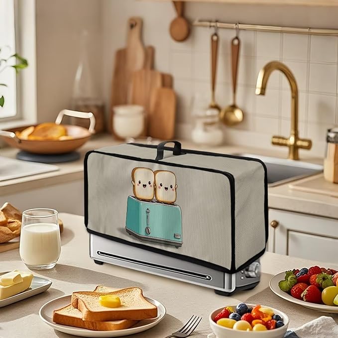 2 Slice Slim Toaster Cover, Cute Bread Print Toaster Cover 2 Slice, Heat Resistant & Water Resistant, Foldable Kitchen Small Appliance Cover for Women