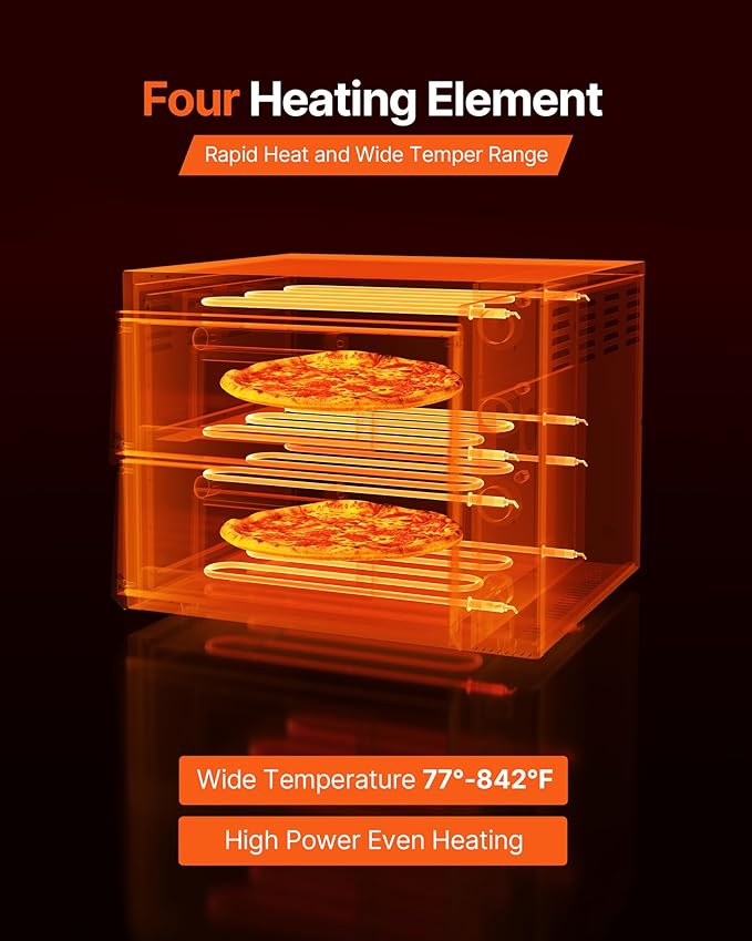 VEVOR Pizza Oven Electric, 18" Double-Deck Commercial Countertop Pizza Oven, 842°F Max Temp, Indoor Pizza Maker with Thermometer, Independent Upper & Lower Temp Control & Timer for Home Restaurant