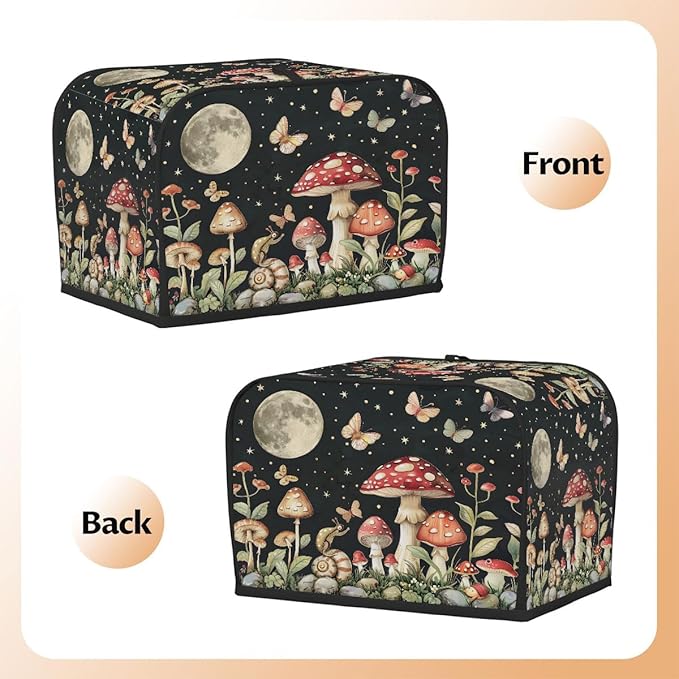 Mushroom Moon Butterfly Toaster Cover 2 Slice Dust and Fingerprint Protection Toaster Bread Maker Covers Washable Kitchen Small Appliance Covers for Kitchen Accessories Decor Bakeware Women Gift