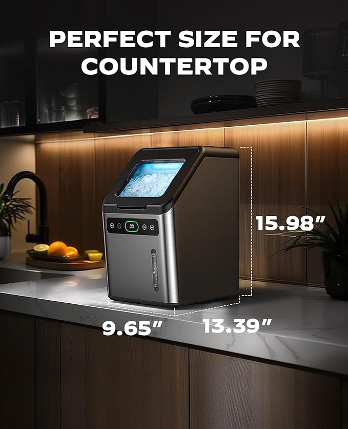 Totnz Nugget Ice Maker Countertop, 44lbs per Day with Self-Cleaning Function，Timer Pebble Ice Maker with Soft Chewable Ice for Home Kitchen Office Bar Party,Stainless Steel