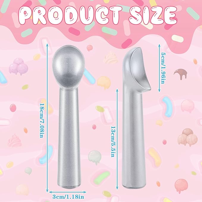 Gejoy 12 Pcs Ice Cream Scoop 7 Inch Nonstick Anti Freeze Ice Cream Scooper Aluminum Design Dessert Spoon for Gelatos Frozen Yogurt Fruit Sundaes Sorbet Almond Cookie Dough(Silver)