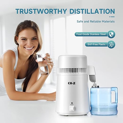 CO-Z Distilled Water Maker, 1 Gallon Water Distiller, 4L Home Countertop Water Distiller Machine, Table Desktop Water Distill Distilling Purifier Purification Filter, Home Pure Clean Water Device