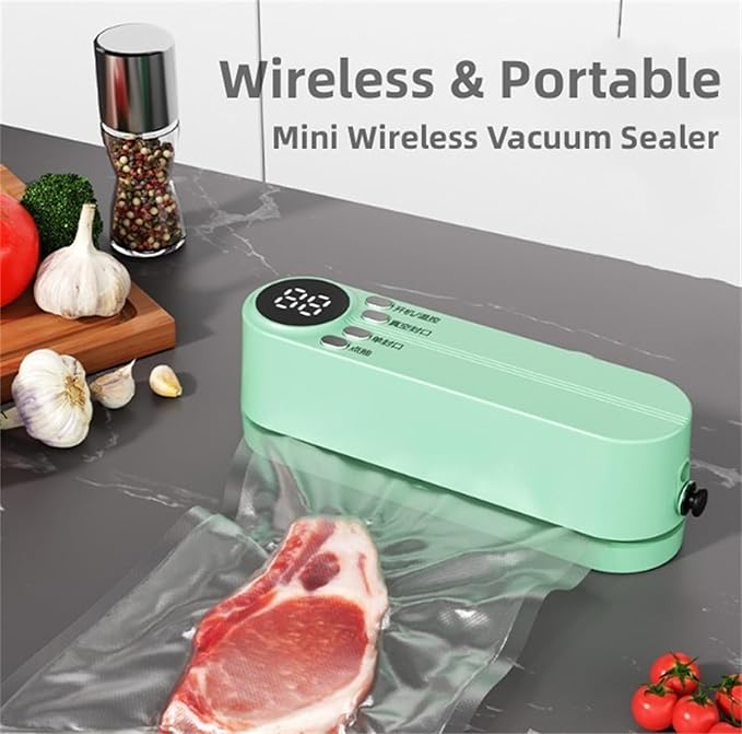 Vacuum Sealer, Mini Cordless Vacuum Sealer, Handheld Portable Rechargeable Snack Bag Sealing Machine with Air Pump, for Dry/Moist Food Storage with 10 Compression Bags