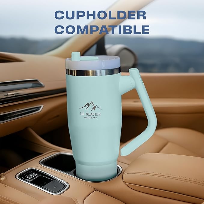 Thurston Tumbler – 40oz Stainless Steel Insulated Travel Cup with Handle & Straw Lid, Double-Wall Vacuum with All-in-One Rotational Handle & Retractable Straw for Hot & Cold Drinks (Teal)