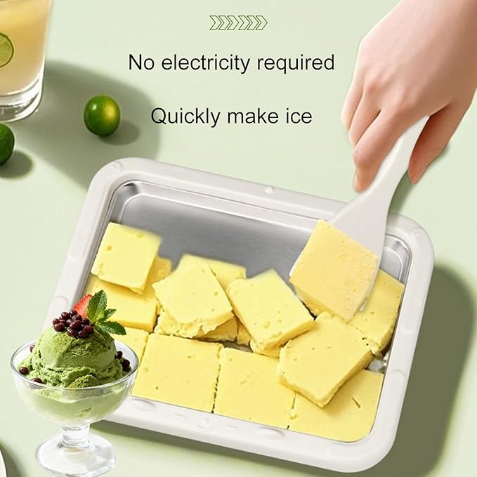 Rolled Ice Cream Maker Kit, At-Home Instant Freeze Plate with 2 Scrapers, 9×7 inch, DIY Stainless Steel 304 Homemade Iced Tray, Fun Family Activity (white)