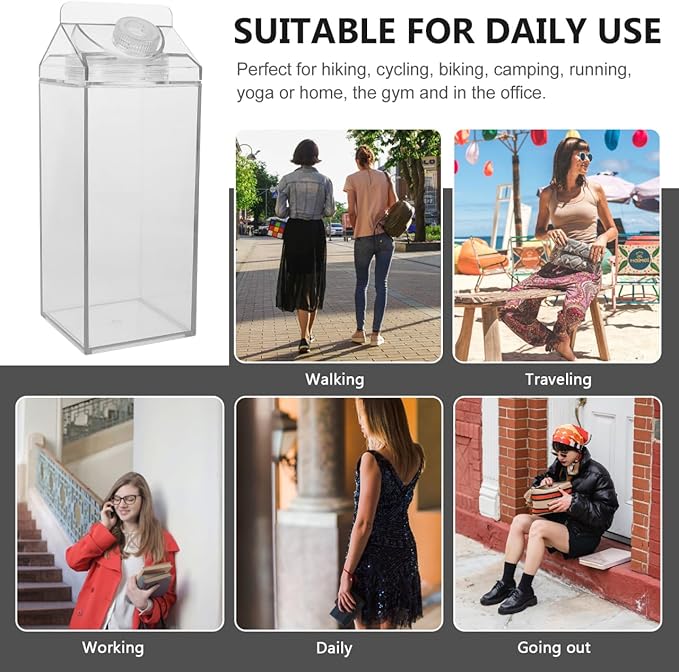 Leakproof Milk Carton Water Bottle 16Oz Reusable Portable Juice Bottle Lightweight Clear Plastic Sports for Hiking Camping Gym Outdoor
