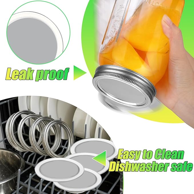 Palksky Stainless Steel Wide Mouth Canning Lids and Rings, Airtight/Rustproof Mason Jar Lids with Bands Set of 4
