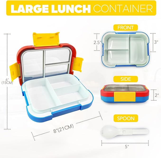 EASYFUN Bento Box Adult, Lunch Box, 3-Compartment Lunch Containers, Drop-Proof, Dishwasher Safe & Made with BPA-Free Materials (Red blue)