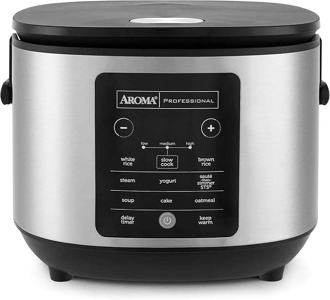 AROMA® 6-Cup (Uncooked)/ 12-Cup (Cooked) Slow Cook Rice Cooker and Brown Rice Cooker with Lift-Out Pot Handles and Silicone Storage Lid, PFAS-Free Ceramic Coating