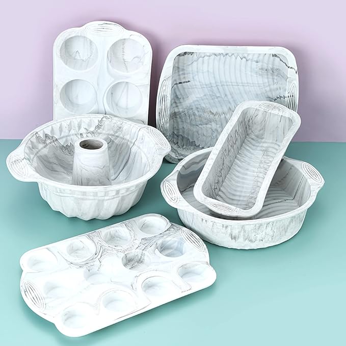 Silicone Baking Tray Silicone Mold Sets Muffin Cup Toast Baking Pan Diy Cake Mold Bakeware Cake Decoration Accessories 6Pcs Set Gray