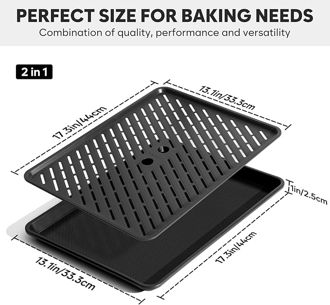Half Sheet Pan with Cooling Rack 17.3” x 13.1”, Cookie Sheets for Baking 0.8mm Thick Non Stick Baking Sheets for Oven Heavy Duty Baking Trays with Diamond Texture