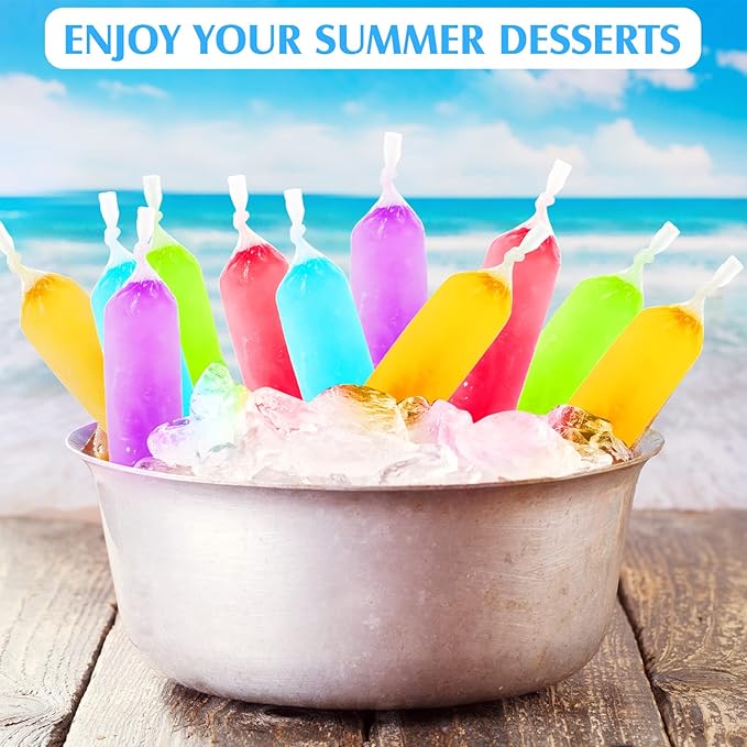Jeyiour 1000 Pcs Ice Lolly Bags Disposable Ice Lolly Mold Bulk 3x10 Inches Plastic Candy Freeze Pop Bags with 2 Silicone Funnels Wrappers for Yogurt Sticks, Candy, Juice, Fruit Smoothies