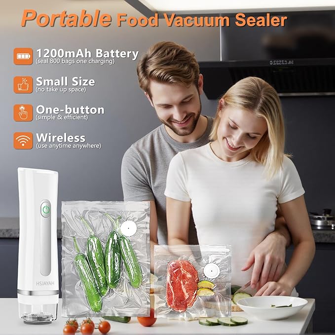 Vacuum Sealer with 10 Bags, Handheld Sealer with Visible Water Tank, Portable for 6X Freshness, Sous Vide & Kitchen Storage