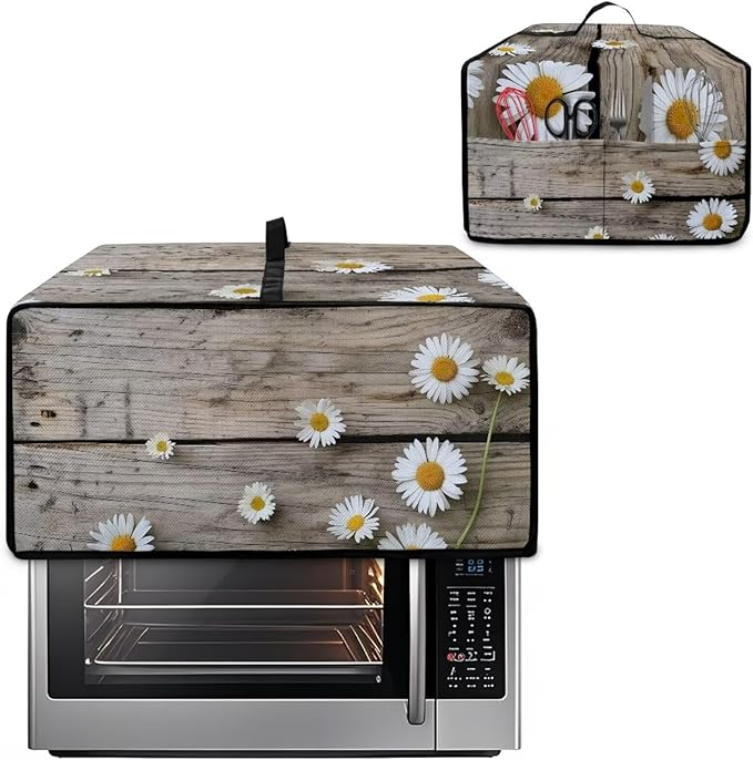 Toaster Oven Cover Washable Small Kitchen Appliance Dust Cover with Pockets, for Air Fryer Toaster Ovens, Microwaves, M, 16.5 x 20.5 x 10 inches, Daisy Wood Grain