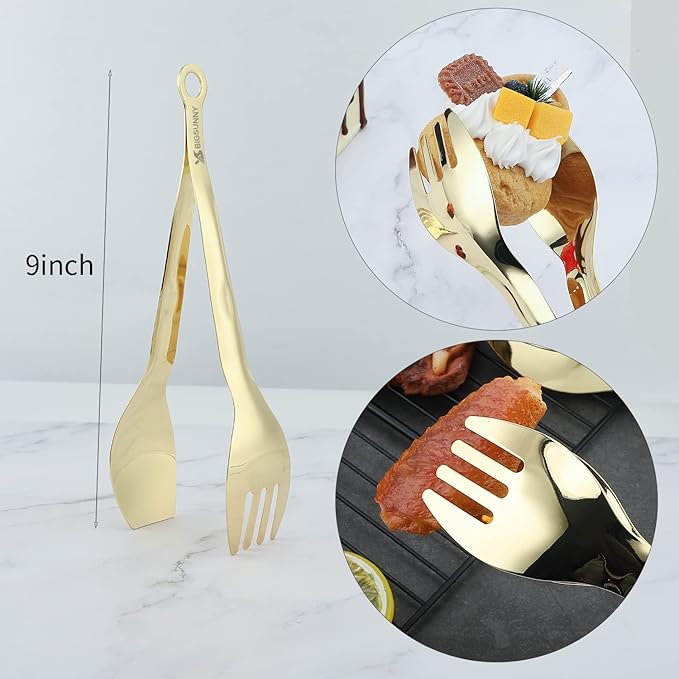 MSY BIGSUNNY Kitchen Tongs Cooking Tong - Stainless Steel Food Serving Tongs Set of 2(Gold, 9 inch)