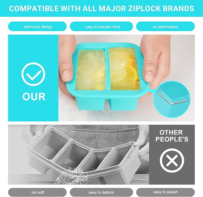 Silicone Freezer Tray with Lid 4 Pack Silicone Freezer Molds Ice Cube Tray Makes 8 Perfect 1 Cup Portions Soup Cubes Meal Prep Containers- Oven & Dishwasher Safe