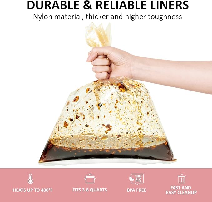 [2 For Free] 12 bags Ebelbo Nylon Pot liners, Slow Cooker Liners 13x21 Inch Large Size Disposable Roaster Cooking, Fit for 3-8QT Oval & Round Pot