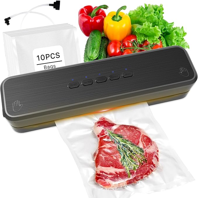 Vacuum Sealer Machine, Fast-Compact/Multi-Functional Vacuum Sealer for Food with Starter Kites, Dry/Moist Mode & External Vacuum System, Built-in Cutter & 10 Vacuum Bags